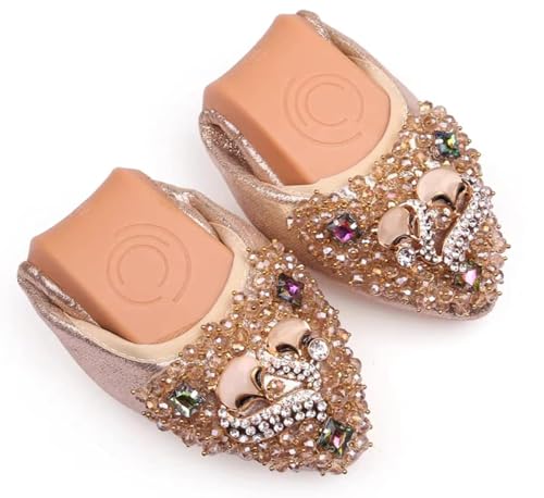 Women's Rhinestone Flats Sequins Wedding Shoes Comfort Pointed Toe Ballet Flat Shoe Low Heel Dress Shoe