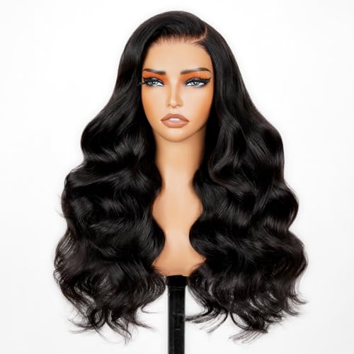 FLYBAO 24inch Glueless Wig Human Hair Pre Plucked Pre Cut 230% Density Closure Wigs Human Hair 5x6 Body Wave HD Lace Front Wigs Human Hair 12A Lace Frontal Wig Bleached Knots Natural Hairline
