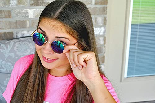 OWL Round Retro Small Circle Tint & Mirror Colored Lens 43-55 mm Sunglasses Metal - Image 5