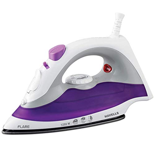 Havells Plastic Flare 1250 Watts Steam Iron With Vertical & Horizontal Ironing | Teflon Coated Sole Plate| Powerful Mist Spray With 3 Functions| 360° 