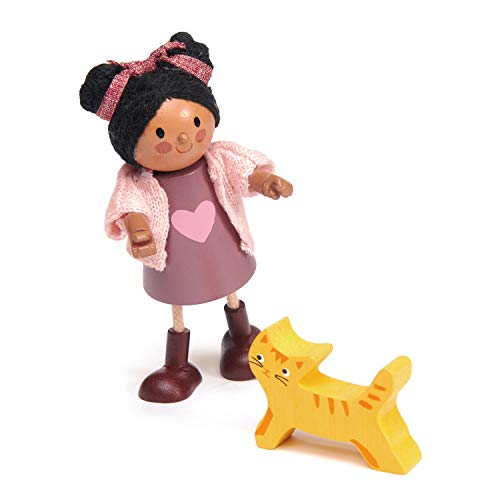 Muñeca Ayana y su gato de madera 12 cm miniatura 1