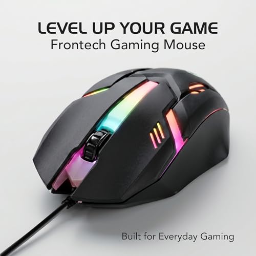 Image of FRONTECH Wired USB Gaming Mouse | 1200 DPI | Rainbow RGB Lighting | 3 Function Buttons, Textured Grip | Ergonomic Design (MS-0111)