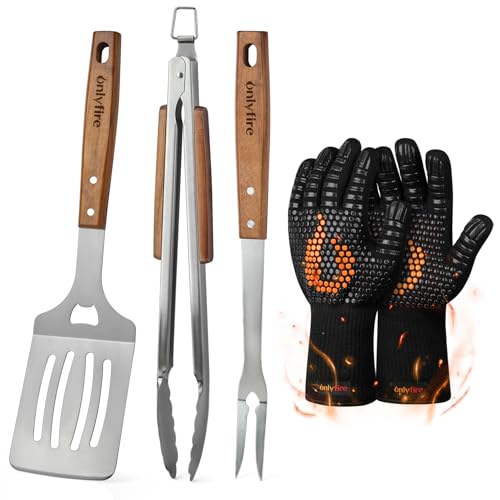 onlyfire Ustensiles de Barbecue, Comprend Une Pince à Barbecue, Spatule, Fourchette à Viande et Gants de Barbecue, Set d'ustensiles de Barbecue, Accessoires...