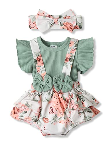 Image of Kiluex Infant Baby Girl Clothes Romper Cute Suspender Summer Outfits Floral One-Piece Jumpsuits