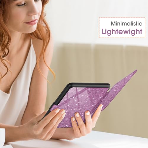 Image of Fintie Case for 7 inch All-New Kindle Paperwhite (12th Generation, 2024) and Kindle Colorsoft Signature Edition - Slim Lightweight Shell PU Leather Protective Cover with Auto Sleep /Wake, Purple Glitter