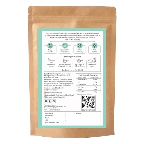 Image of Mindful Eating Pure Moringa Leaves Tea Combo Pack 2 - Lemongrass 70 g & Chamomile Flowers 70g - Dried Drumstick Tree Leaves, Immunity Booster, Caffeine-free, Herbal Drink