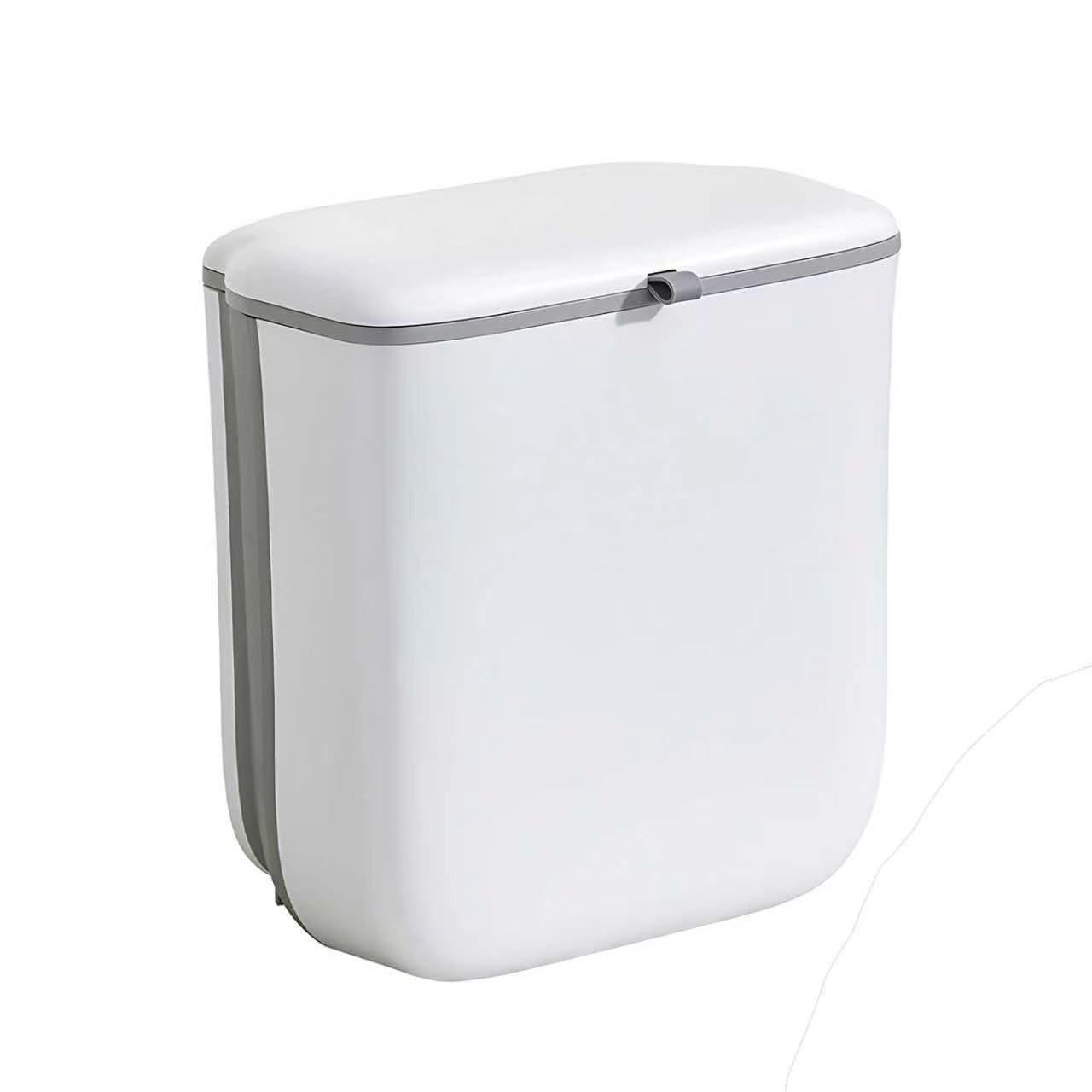 10L Food Waste Bin with Lid, Hanging Kitchen Bin Over the Cabinet Door, Foldable & Portable Food Waste Caddy, Space-Saving Under Sink Bins for Cupboard Door, Cabinet, RV, Bathroom, Camping (White)