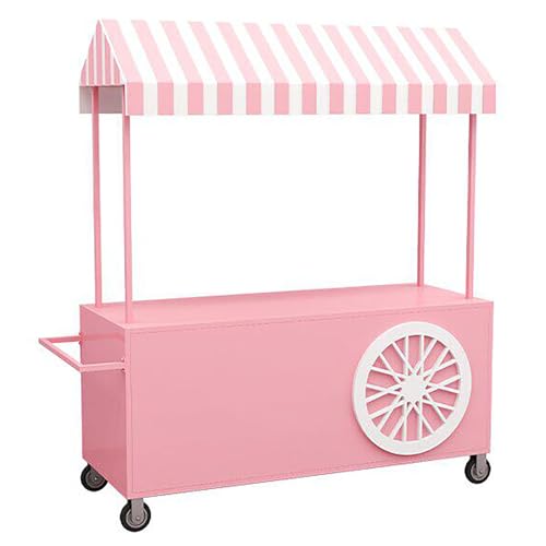GUAWJRZDP Carro de Hierro for Vendedores al Aire Libre con Dosel, Carro Portátil con Ruedas, Soporte de Exhibición for Puestos de Mercado for Calles/Eventos/Playas(Pink,180cm/71in)