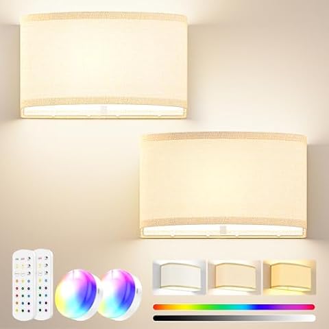 PRTILOUD Battery Operated Wall Sconces Set of 2, 5000mAh Rechargeable Wall Sconces 15 Colors Wall Lamp with Remote 10 Levels Brightness, Wireless Wall Sconces Decor with Timer for Bedroom Living Room Cover