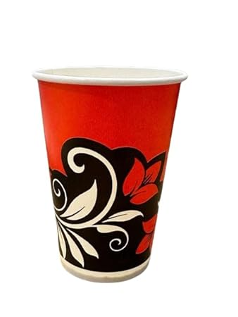 Avanya Premium Disposable Printed Paper Cups | Pack of 50 |300ml Glass for Hot & Cold Beverages | Rolled Rims, Recyclable | Coffee | Tea and Drinks in Office | Festival | Party Eco Friendly