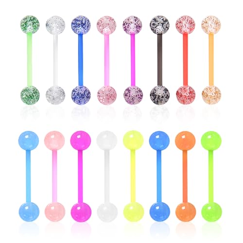 HDGSAFD 16 unidades de pendientes para lengua de colores brillantes, acrílicos, anillos para lengua con lentejuelas, personalizados para pezón, piercing de lengua, Acrílico