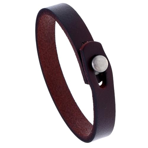 CALFOVERA Pulsera de Cuero Genuino para Hombre, Estilo Punk Vintage, de Piel de Vaca de Grano Completo, Marrón Oscuro, Ajustable, Hecha A Mano, para Uso Diario, Bisutería, Fiesta, Cosplay, Regalo.