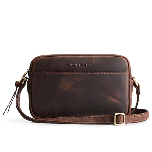 S-ZONE Crossbody Bags for Women Top Grain Leather Shoulder Handbags Camera Bag Purse Adjustable Strap Travel Daily Gift