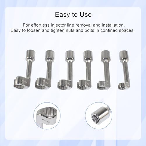 Yuesstloo 1/2" Dr Injection Line Socket Wrench Set, 6pc 12pt Diesel Fuel Line Socket Set, L-Type Injection Line Socket with 12 14 16 17 18 19mm Wrenches, Fuel Line Dismantling Removal Tool by Yuesstloo - Image 3