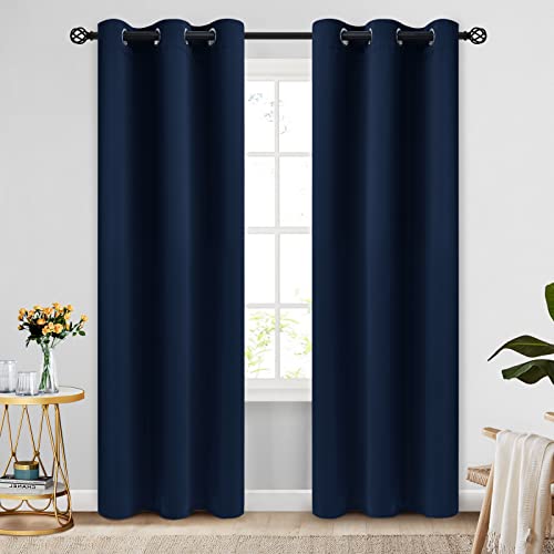 Image of COSVIYA Grommet Room Darkening Navy Blue Curtains 84 inch Long for Bedroom | Light Blocking Insulated Thermal Curtains for Living Room, Blackout Thick Polyester Window Drapes,42x84 inches, 2 Panels