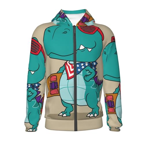 Cool Dino Playing Skateboard Kids Pullover Hoodies Boys Zip Up Sweatshirts Girls Athletic Clothes with Pocket2