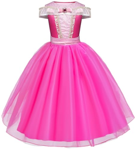 Vestido Princesa Rosa Infantil Aniversário Fantasia Roupa Luxo Longo e Kit (TAM 08 (veste 5 Anos))