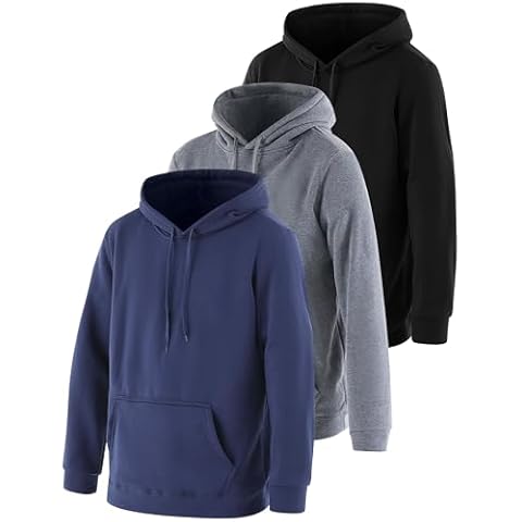 Taiyin 3 pack Men's Lightweight Fleece Pullover Hoodie Long Sleeve Sweatshirt(Black, Gray, Navy Blue,Large) Cover