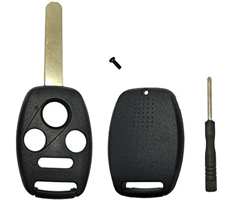 Key Fob Shell Case Fit for Honda Accord CR-V 4 Buttons Keyless Entry Remote Head Key Comb Replacement with Free Screwdriver & Uncut Blade Blank