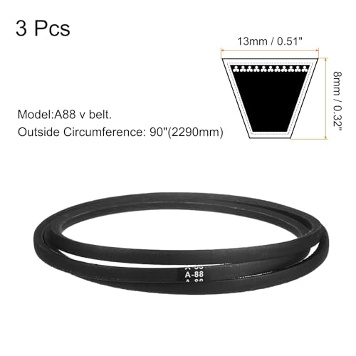 Image of uxcell 3pcs A88 or 4L900 Classic Wrapped Rubber V-Belt, 88 inch(2240mm) Inside Circumference, A Profile V Belt