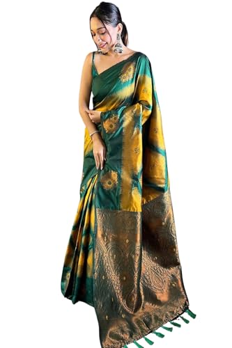 Image of SGF11 Women's Kanjivaram Pure Soft Silk Saree With Unstitched Blouse Piece