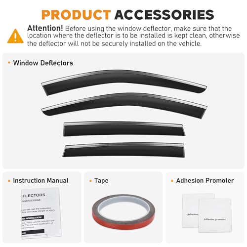 Image of Tape-On Window Deflectors for 2025 2026 Nissan Kicks(Not for Play) with Chrome, Out-Channel Rain Guards, Window Visors for Cars, Vent Deflector, 4pcs