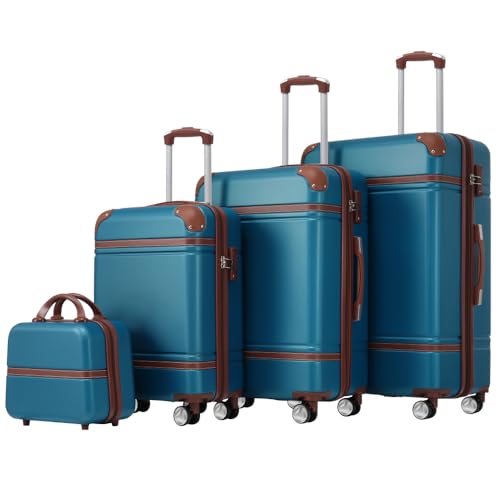 Lightweight Hardshell Luggage Sets 4 Pieces 20 24 28 Inch Spinner Suitcase with TSA Lock and Cosmetic Case (Blue + ABS)