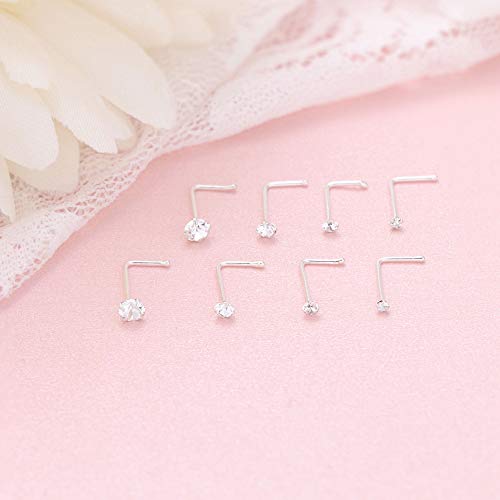 Sllaiss 22G 8Pcs Small L Shape Nose Rings Piercing Pin Studs For Women Men 925 Sterling Silver Nose Studs Rings Body Jewelry 1.5Mm 2Mm 2.5Mm 3Mm Hypoallergenic #TOP4