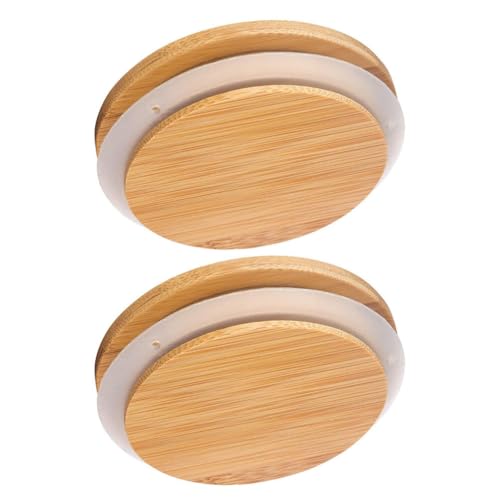 DOITOOL 10cm Couvercle En Bambou Rond, 2 Pièces Couvercle D'étanchéité En Et Bois s De Tasse En Silicone, 4.32in Clair De Bocal à Bouche Ordinaire s Pour, Yaourt