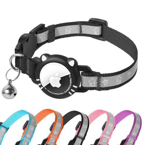 AgoumLux Airtag Katzenhalsband AirTag Halsband Katze Reflektierend mit Sicherheitsverschluss Glocke Katzenhalsbänder mit Airtag Hülle Verstellbar...