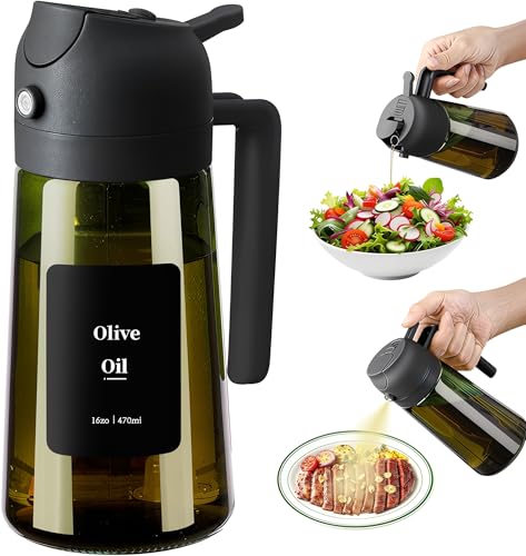 Dispensador de Aceite 470ml, Aceiteras de Cocina, Pulverizador 2 en 1