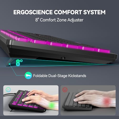 TECKNET Wired USB Keyboard, Backlit 7-Colors & Adjustable Brightness,Full-Size Keyboard with Numeric Keypad, Spill-Resistant Design, QWERTY UK Layout, Compatible with PC Laptop Desktop Windows - Image 6