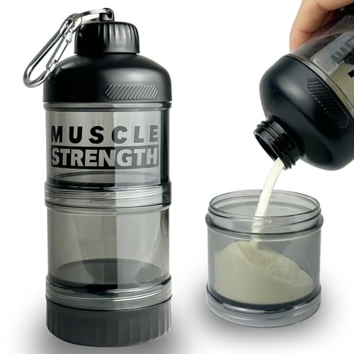 Protein Powder Travel Container with Funnel & Carabiner, 3L Stackable Portable Protein Powder Container to Go, Protein Powder Funnel Set, Travel Protein Powder Containers for Fitness, Travel (BLACK2)