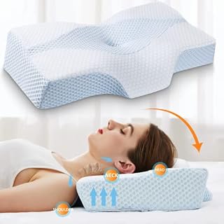 Memory Foam Pillow for Sleeping, Cervical Pillow for Neck Pain Relief, Orthopedic Contour Neck Support Pillow, Ergonomic Bed Pillow with Washable Cover for Side Back and Stomach Sleepers