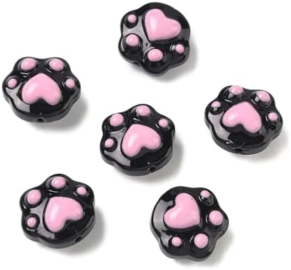 KitBeads 20Pcs Enamel Black Paw Print Shaped Glass Beads Cat Dog Animal Cartoon Beads for Jewelry Making Bracelets Earring Keychains Pens Crafts image 5