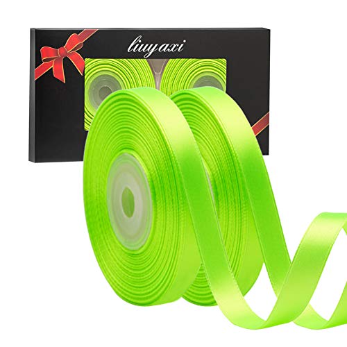 Image of Solid Color Double Faced Apple Green Satin Ribbon 1 /2 inch X 50 Yards, Ribbons Perfect for Crafts, Wedding Decor, Bow Making, Sewing, Gift Package Wrapping and More