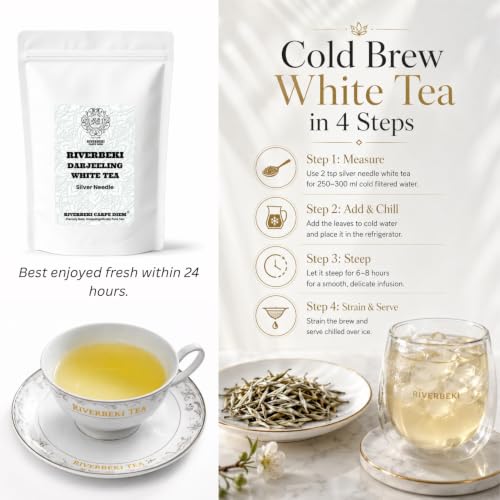 Image of Riverbeki White Tea - Darjeeling Silver Needle 50 gm, Low Caffeine & Rich Antioxidants, Single Origin, High Elevation Premium White Tea (Loose)