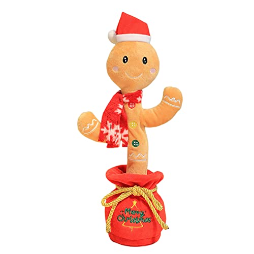 Bonhomme en pain d'épice Qui Danse, Peluche de Noël Qui Parle et Chantant, 32cm Chanson en anglais, avec Fonction d'enregistrement, Dancing Peluche Noël Rougeoyant Cadeaux pour Enfants, Adultes