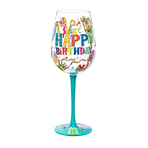 NymphFable Hand-painted Wine Glass Happy Birthday Artisan Painted 15oz Personalised Gift for Birthdays
