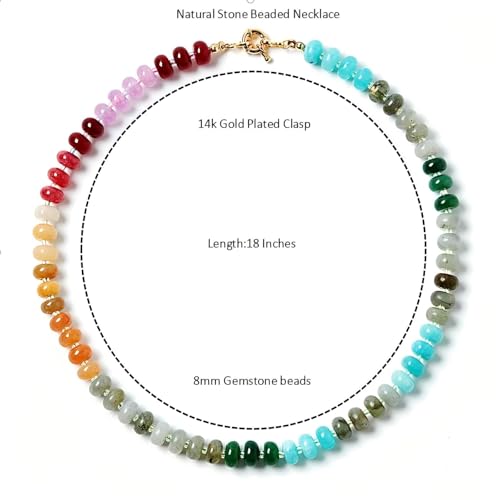 Bead Gemstone Choker Necklace for Women,Colorful Natural Stone Beaded Statement Boho Beach Necklace Jewelry for Women, Rainbow Stone Charm Trendy Necklaces2