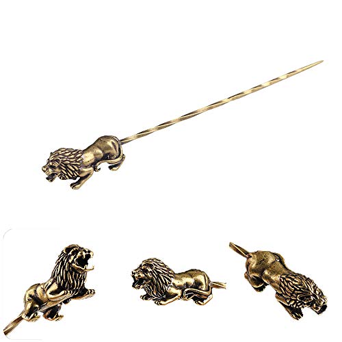 73HA73 Cigar Draw Tool Bronze Cigar Nubber of Punch Cigar Needle Precision Cigar Draw Enhancer Tool Smoke Holder,Lion