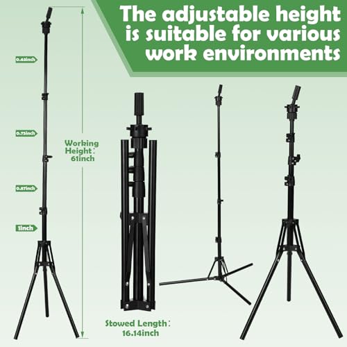 61'' Adjustable Wig Stand Tripod, Wig Holder Stand with Head, Caps, Elastic Bands, T Pins Tool Kit for Wigs Styling Making Display, Cosmetology Hairdressing Training