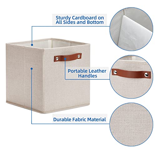 Temary 11X11 Storage Cubes Fabric Storage Cubes Storage Bins With Dual Leather Handles Canvas Storage Boxes For Organizing Home, Office, Nursery, Shelf, Closet (Beige, 11 X 11 X 11) #TOP2