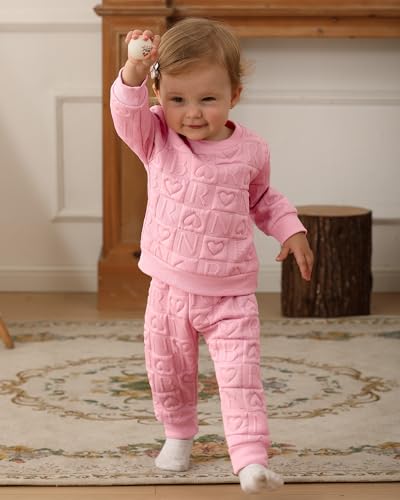 Jecson Toddler Baby Girl Clothes: Soft Warm Outfits Set Quilted Heart Sweatshirt & Pants Cute Fall Winter Home Out 2Pcs 3M-4T3