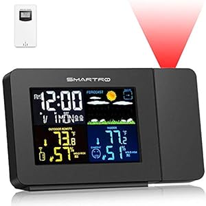 SMARTRO SC91 Projection Alarm Clock for Bedrooms with Weather Station, Wireless Indoor Outdoor Thermometer, Temperature Humidity Monitor Gauge Hygrometer