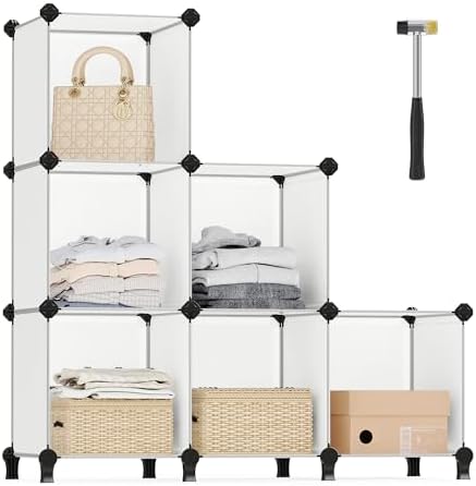 SONGMICS 6 Compartment Modular Shelf Plastic Organizer with Legs,...