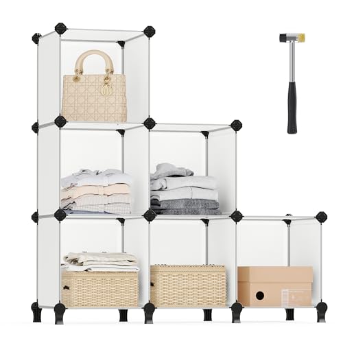 SONGMICS Estantería Modular de 6 Compartimentos, Organizador Modular de Plástico con Patas,...