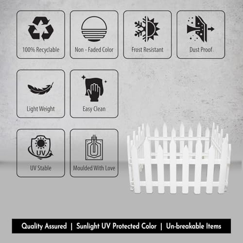 Image of Blooming Enterprises Pack of 4 Virgin Plastic Garden Foldable Fence Panels for Lawn & Plant Borders White | Decorative Outdoor Picket Edging for Garden, Patio & Pathways | Weather-Resistant PVC