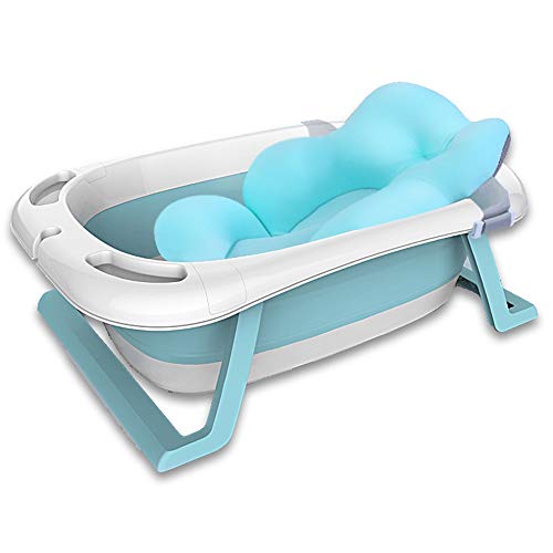 Haioo Bañera Plegable Bebé, Bañeras para Bebes de Viaje de 0 a 36 meses (Azul, Cojín)