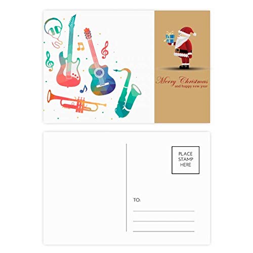 Cartes postales Père Noël musique lot de 20 vœux vert rose